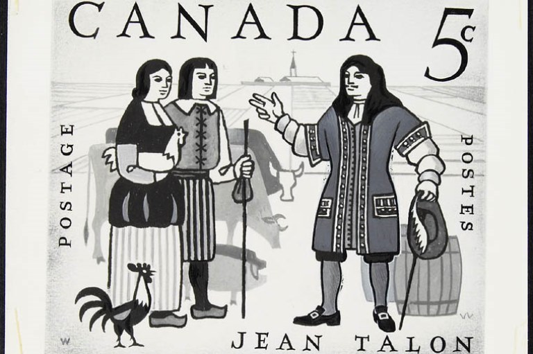 Timbre-poste canadien représentant Jean Talon et des colons français